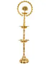 Indian Art Villa Pure Brass Stand/Pillar 3 Step Diya/Deepak with Peacock Design Height 42 inch