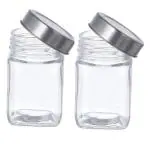 Glass jars Silver Metal lid And Container For Kitchen storage crystal airtight cube jar 300ML (2PCS)