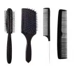 E-DUNIA Best Hair Brush Combo of Black Carbon Rat Tail comb With Steel handle, Round Hair Comb, Paddle Hair Brush with Soft Nylon Bristles & Simple Normal use Brush for Women and Men