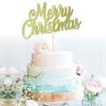 Festiko Gold Merry Christmas Cake Topper, Holiday Santa And Reindeer Cake Decorations, Happy New Year, Hello 2022 Sign (Gold)