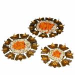 Decor Art Moradabad Golden Iron Lotus Design Urli Pot Floating Flower With Bowl (Set Of 3)