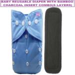 Swito Mart Premium Quality Pack of 1 Baby Washable Reusable Adjustable Cloth Diaper Nappy With Black Microfiber Bamboo Charcoal Insert Liner Pad(6 Layers) For Babies/Toddlers/Infants(0-14 Months;BLUE) ()