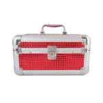 Clarabae Vanity Box for Women Makeup Organizer Box Clip-and-Go Makeup Bag with Two Tray & Mirror Mechannical Closure Professional Travel Makeup Case Portable Artist Cosmetic Organizer Storage Bag (Red)