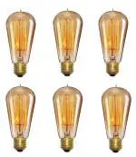 Desidiya Edison Tungsten Filament Antique Glass Incandescent Light Bulbs Vintage Base E27 Bulb Yellow Light For Home Decoration Living Room/Hall/Balcony/Restaurant Bar Lighting (Pack Of 6)