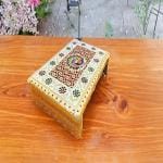 RAJASTHANI HAAT AND CRAFT Golden MEENAKARI Wooden Pooja CHOWKI PATLA Peacock Design 10