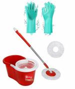 Ronnie A1 Spin mop PVC Mop & Rotating Steel Pole Head with Silicon Gloves