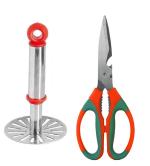 URBAN BUY Stainless Steel Pav Bhaji Masher With Multipurpose Heavy Scissor Stainless Steel Kitchen Scissor and Multicolour, Pack of 2
