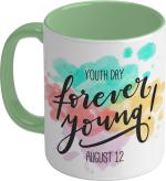 Shieldsmore Ceramic 325 ML Forever Young Printed Coffee (Green) Ceramic Coffee Mug (325 ml)