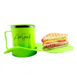 ANSHEZ Snacks Tray with Stainless Steel Insulated 1 Pc Double Walled Plastic Covered Travel Tea/Coffee Mug With Lid