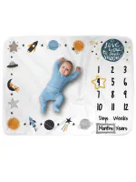 Elementary Milestone Multicolor Bedsheet for New Born Baby Photo Shoot - Little Space Traveller