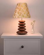 Homesake Wood Table Lamp French Country Rustic Bedside Desk Nightstand Lamp for Bedroom Living Room Office LED Bulb Included, Walnut Multi-Pebble Golden