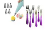 BLUE WONDER Cake Decorating 6 Pcs Nozzle with Stainless Steel Handle Fork and (Multicolour, Pack of 2)