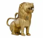 Idol Collections Gold Brass Handmade Lion Figurine Sculpture Art Gift Ideas Home Decor Indian, 6 Inch