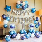 Festiko 1st Birthday Decoration For Boys Combo (1 Set Silver Happy Birthday Letter Foil Balloons, 32 Inch Number 1 Foil Balloons, 30Pcs Purple, White, Blue Latex Balloons)