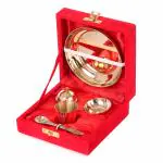 BulkySanta Brass Pooja Bhog Thali Set Small | Brass Plate Size - 4 inch