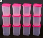 INNOVIX Airtight Plastic Square Container Set for Kitchen Storage - 1100ml Containers | Unbreakable & Air-Tight Design | Container & Containers Set (Pack Of 12, Pink)