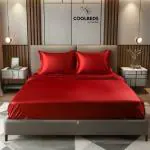 COOLBEDS Satin Elastic Fitted Sheet (Single, Red) & 2 Pillow Covers(190CMx96CM)