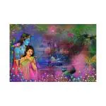 SHASWAT ART Beautiful radhe Krishna with Autumn Background Painting Sparkle Coated Self Adhesive Wallpaper Without Frame Digital Reprint 24 inch x 36 inch Painting