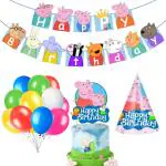 Zyozique Peppa Pig Birthday Party Supplies Include Happy Birthday Banner, Pepaa Pig Cake Topper, Balloons, Birthday Cap, Pig Party Supplies for Kids (Pack of 28)