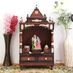 DZYN Furnitures Sacred Space Medium Floor Rested Pooja Mandir without Door (Brown Gold)