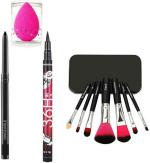 Bingeable Pro Waterproof Sketch Pen Eyeliner, Kajal Smudge Proof, Lasts Upto 22 Hours, 0.35, Beauty Blender Makeup Sponges, HK 7 in 1 Soft Makeup Brushes with Aluminium Storage Box Set of 4