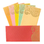 Alvika - The Gift Shop - Pack of 125 Matellic 5 Colours of 25 Each Colourful Designer Shagun Lifafa/Money Gift Envelope with Golden Ambi for Gifting Money on any occasion