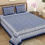 Varde 160 TC Hand Block Printed Double Bedsheet with 2 Pillow Cover | Handloom Cotton Bedsheets for Double Bed | Queen Size | Soft and Smooth | Bed Sheet Size 90X100 Inches, 7.5x8.3 Feet | Chambray