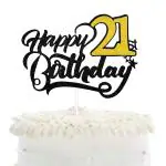 Festiko Happy 21st Birthday Cake Topper Black Glitter 21st Cake Topper Birthday Decorations Hello 21 21 Fabulous Cake Supplies