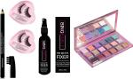 Bingeable False Eyelashes Bold Black Eyebrow Pencil and Matte Makeup Fixer Spray with 18 Colors Mercury Eyeshadow Palette (Set of 5)