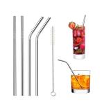 TYSSCHO Set of 4 Reusable Metal Straws, Long Stainless Steel Straw with Cleaning Brushes, Drinking for 30 oz and 20 oz Tumblers.(2Bent + 2 Straight + 1 Brush)