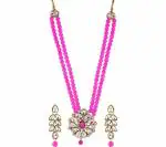 Gyaan Jewels Handmade Gold Plated Alloy Earring and Necklace Set Pink Free Size