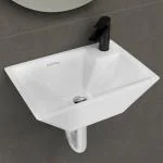 Plantex White Corner Wash Basin/Wall Mount Basin for Bathroom/Ceramic Tabletop Basin/Bathroom Basin/Small Corner Sink (Breva)