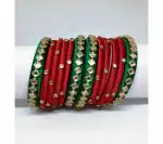 Aashirwad Traders Handmade Multicolor Plastic and Silk Thread Kundan Bangle (Women) - 2.6 (set of 12)