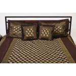 SHREE CARPET AND TEXTILE MAHAL INDIA PRIVATE LIMITED Brown Brocade Maharaja Silk Double Bedsheet With Two Pillow And Two Cushion Cover
