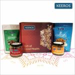 Keeros Healthy Gift Hamper for Birthday, Anniversary, Retirement, Special Day with Card: Combo of Sweet & Salted, Tasty & Nutritious Roasted SuperSnacks in Beautiful Gift Box | Healthy Snacks | Immunity Booster Snacks