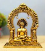 Wellwishers CraftMetal Gold Plated Mahavir Swami Showpiece Idol For Home Décor and Gift Purpose Decorative Showpiece