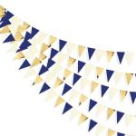 Festiko 12 Flags Navy Blue, White, Gold Hanging Paper Triangle Flag Pennant Banner Bunting