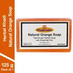 Herbal Khadi Natural Orange Handmade Soap with Almond Oil a stringent anti-bacterial, Anti-septic Toning and Cleaning Properties for Oily skin Men and Women (Pack of 1) (125 g)