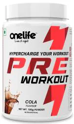Onelife Pre Workout | Cola Flavour | Powered with Citrulline, Beta-Alanine, Taurine, Caffeine for Performance and Endurance 100gm