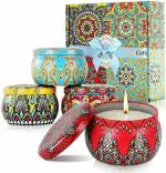 SATYAM KRAFT 4 Pcs Tin Can Round Shape Aroma Scented Soy Wax Candle Gift Perfect for Candlelight Dinner, Home Decoration, Aroma Fragrance (Random Color, Pack of 4)