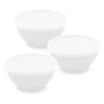 Jaycee Microwave Safe And BPA Free White Round Virgin Plastic Multipurpose Bowl With Lid - 300 Ml (Pack Of 3)