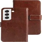 Juberous Leather Flip with Wallet Case with TPU Shockproof Cover for Samsung Galaxy S22 5G, Samsung Galaxy S22 (Brown)