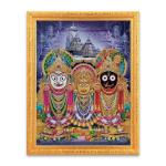 BM TRADERS Lord Jagannath, Bala Bhadra and Subhadra Sparkle Print Digital Photo in Religious Golden Wall Hanging Frame Big (14 x 18 inch)