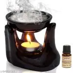 EDSTROM Pure Source India Ceramic Hand Type Aroma Diffuser Oil Burner with Lemon Grass Oil 10ml (Black)