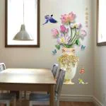 JAAMSO ROYALS Flower Pot And Lotus Flower Design Peel and Stick Wall Sticker (60cm x 90cm)