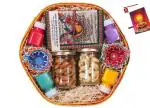 Diwali Gift hampers with Dry Fruits/Dry Fruits Combo Pack/Dry fruits gift pack-Decorated Basket+2 Jars of Dry Fruits(Almond and Cashew)+handmade diary+2 designer Diya+4 Rangoli Colours+Diwali Card