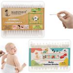 Majestique Baby Safety Cotton Swab - 100% Organic Soft & Gentle Tip for Cleaning -Ideal for Babies & Adults Makeup Removal & More, Bamboo Cotton Swabs - 80-Swabs for Baby / 100-Swabs for Adults