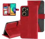 Autofocus Faux Leather Back Case Flip Cover for Vivo T2X 5G with ID Card Slot | Foldable Stand | 2 Card Slot | 1 Cash Slot | Magnetic Closure - Executive Red, 22975