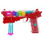 Humaira Gear Light Transparent Vibration Gun Toy with Suction Bullets, Musical Sound, 3D Light
