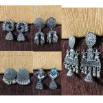 Anant Enterprise Oxidized Silver Plated Alloy Metal Jumkha Earrings Perfect for Any Occasion Set of 5